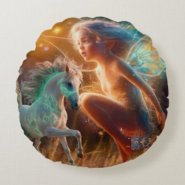 Fae and Horse Round Pillow (Front)