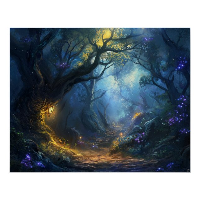 Fae Fantasy Forest Night Scene Poster (Front)