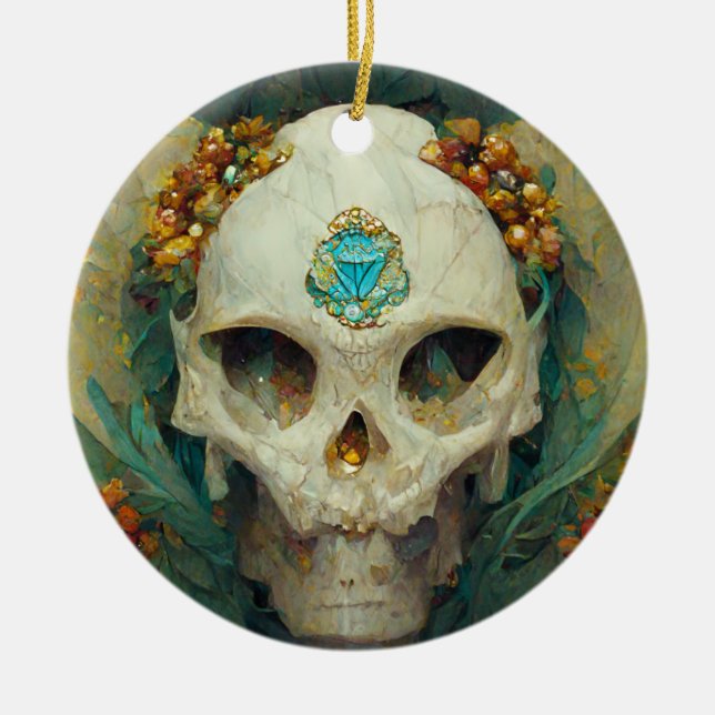 Fae Skull Fantasy Ceramic Ornament (Front)