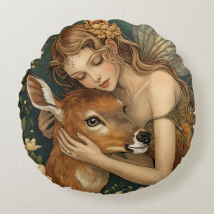 Faerie Embrace-Nature's tender heart Round Pillow
