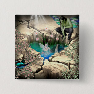 Faerie in Elven Pond 2 Inch Square Button