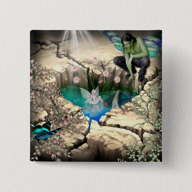 Faerie in Elven Pond 2 Inch Square Button (Front)
