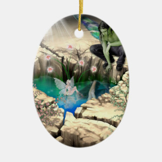 Faerie in Elven Pond Ceramic Ornament