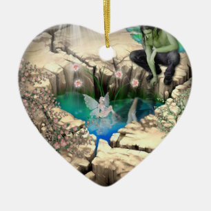 Faerie in Elven Pond Ceramic Ornament
