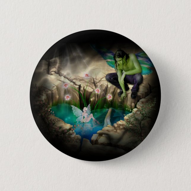 Faerie in Elven Pond Vignette 2 Inch Round Button (Front)