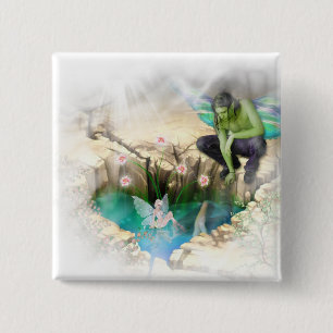 Faerie in Elven Pond Vignette 2 Inch Square Button