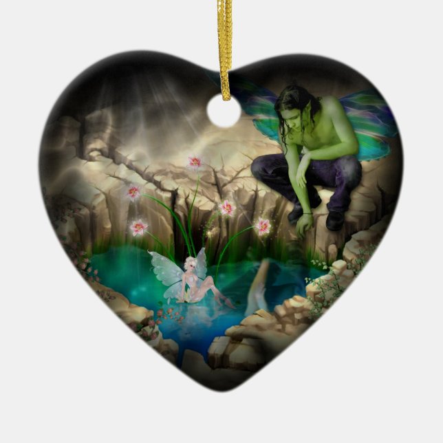 Faerie in Elven Pond Vignette Ceramic Ornament (Front)