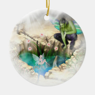 Faerie in Elven Pond Vignette Ceramic Ornament