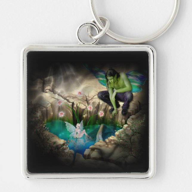 Faerie in Elven Pond Vignette Keychain (Front)