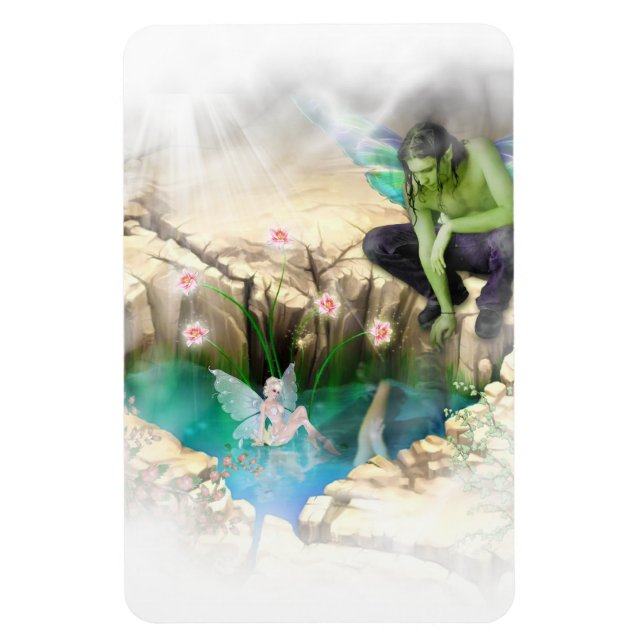 Faerie in Elven Pond Vignette Magnet (Vertical)