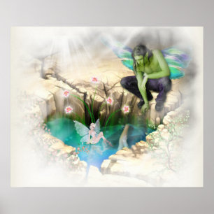 Faerie in Elven Pond Vignette Poster