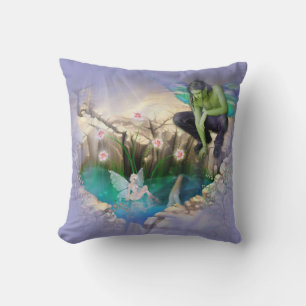 Faerie in Elven Pond Vignette Throw Pillow