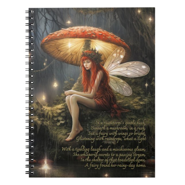 Faerie Under Mushroom In The Rain Notebook (Front)