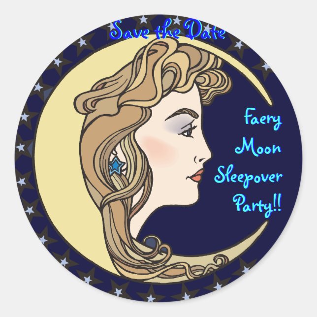 Faery Moon Sleepover Party envelope sealer Classic Round Sticker (Front)