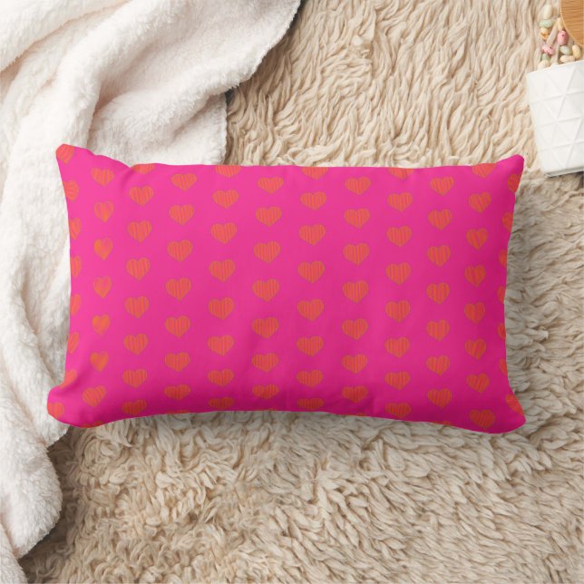 Fahion Hot Pink Heart Pattern Lumbar Pillow (Blanket)