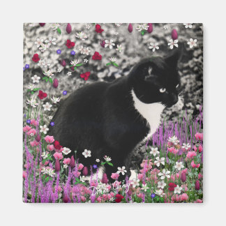 Failles dans Flowers II Magnet - Tuxedo Cat