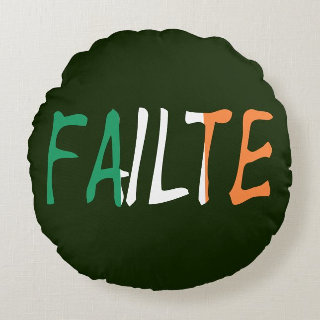 Failte overlaid on Irish Flag tpcnt Round Pillow (Front)
