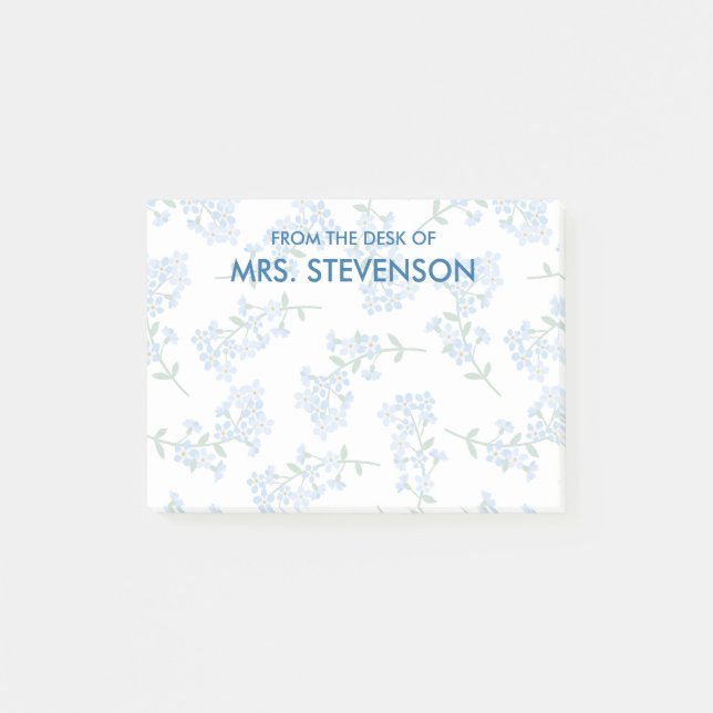 Faint Pretty Forget Me Not Floral Pattern Add Name Post-it Notes (Front)