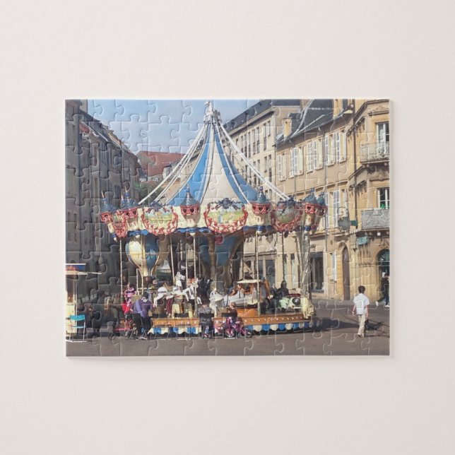 Fair Ground Roundabout in an Ancient French Town Jigsaw Puzzle (Horizontal)