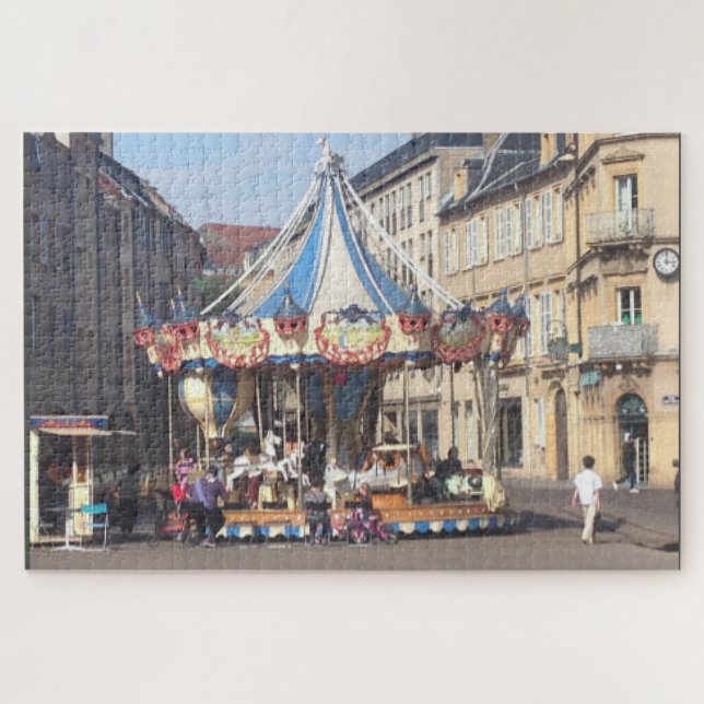 Fair Ground Roundabout in an Ancient French Town Jigsaw Puzzle (Horizontal)