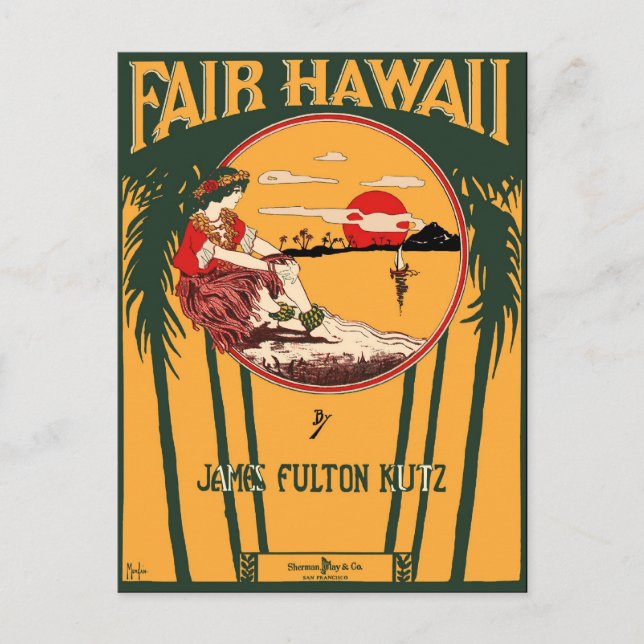 Fair Hawaii Vintage Sheet Music Cover Postcard (Front)