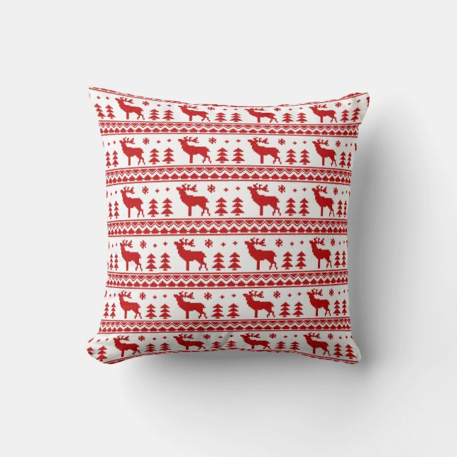 Fair Isle Christmas Sweater Pattern Throw Pillow (Front)