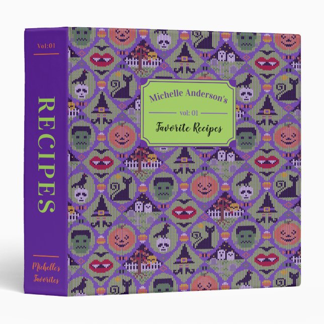 Fair Isle Cute Halloween Knitted Sweater Recipe Binder (Front/Spine)