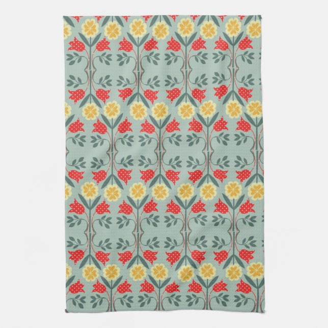 Fair isle fairisle floral retro hipster pattern kitchen towel (Vertical)