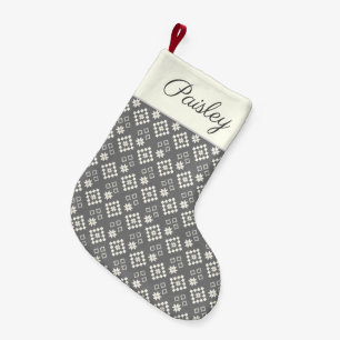 Fair Isle Gray and White Star Sweater Pattern Small Christmas Stocking