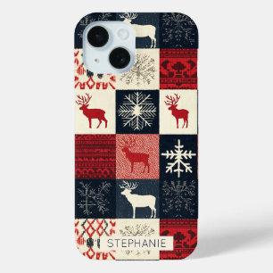 Fair Isle Knitted Patchwork   Holiday Reindeer iPhone 15 Case