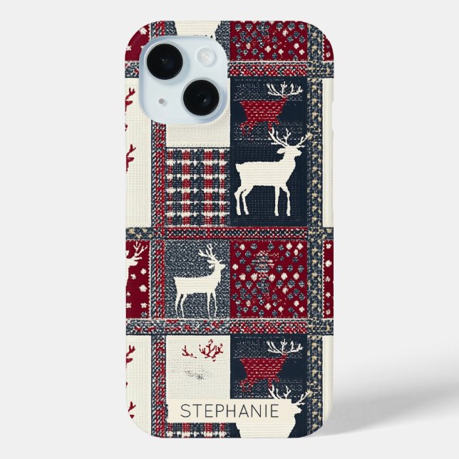 Fair Isle Knitted Patchwork | Rustic Reindeer (2) Case-Mate iPhone Case (Back)