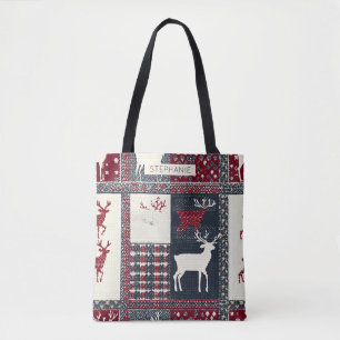 Fair Isle Knitted Patchwork   Rustic Reindeer (2) Tote Bag