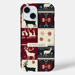 Fair Isle Knitted Patchwork Rustic Reindeer iPhone 15 Case