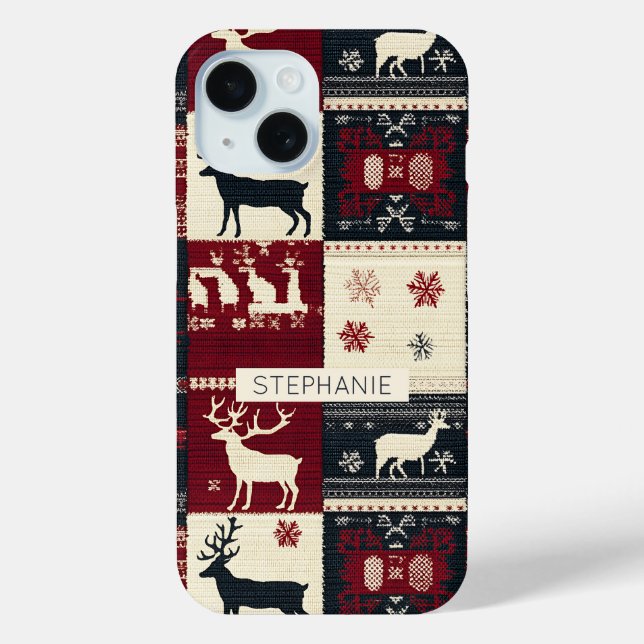 Fair Isle Knitted Patchwork | Rustic Reindeer Case-Mate iPhone Case (Back)