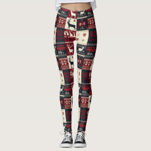 Fair Isle Knitted Patchwork   Rustic Reindeer Leggings