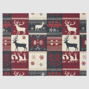 Fair Isle Knitted Patchwork Rustic Reindeer Tissue Paper