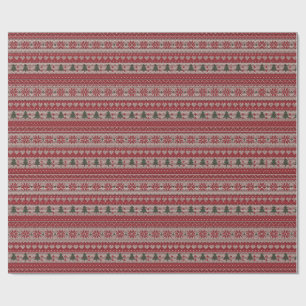 Fair Isle Red Cream Christmas Knit Wrapping Paper