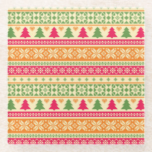 Fair Isle Style Christmas Seamless Glass Coaster
