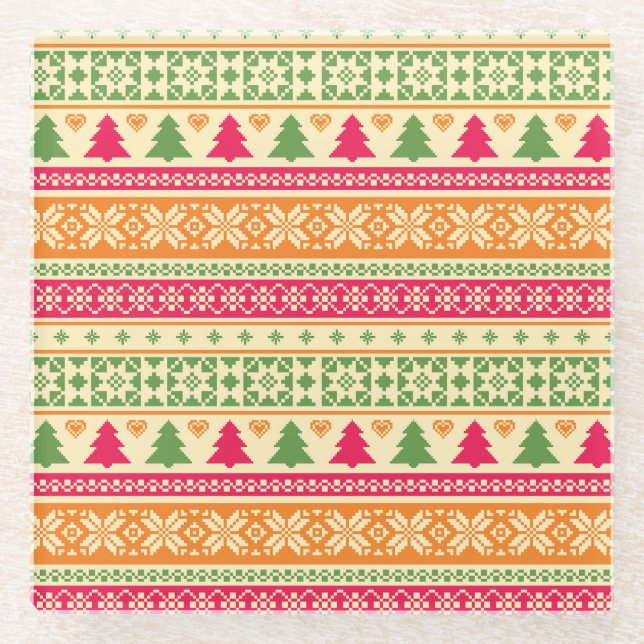 Fair Isle Style Christmas Seamless Glass Coaster (Front)