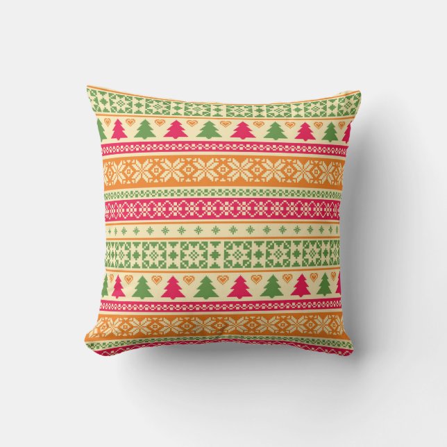 Fair Isle Style Christmas Seamless Throw Pillow (Front)
