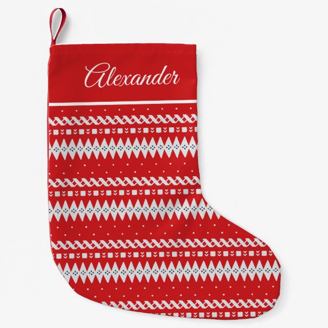 Fair Isle Winter Pattern Red Small Christmas Stocking (Front)