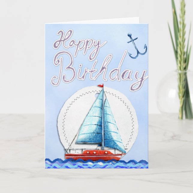 Fair Winds Sailboat Birthday Card (Front)