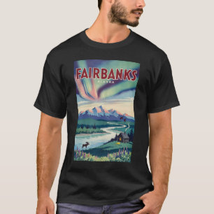 Fairbanks Alaska Northern Lights Illustration T-Shirt