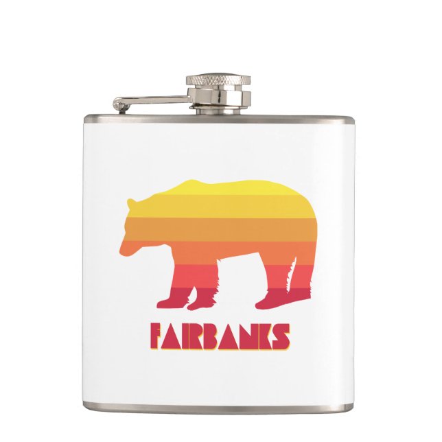Fairbanks Alaska Rainbow Bear Hip Flask (Front)