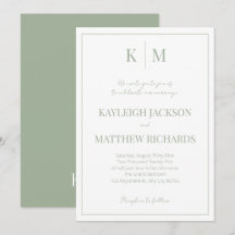 Faire carte de mariage monochrome vert sauge éléga