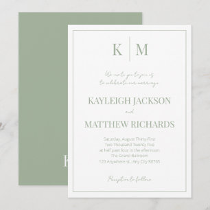 Faire carte de mariage monochrome vert sauge éléga
