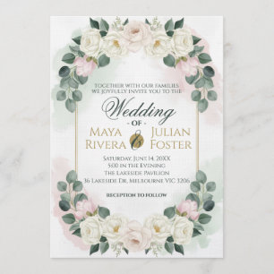 Faire carte d'invitation de mariage florale rose e