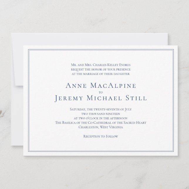 Faire carte d'invitation de mariage Navy avec bord (Devant)