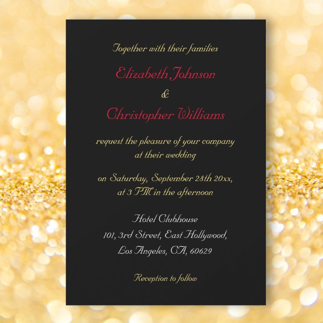 Faire carte d'invitation de mariage personnalisée  (Elegant Black Faux Gold Custom Wedding Invitation)