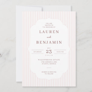 Faire carte d'invitation de mariage rayée rose élé